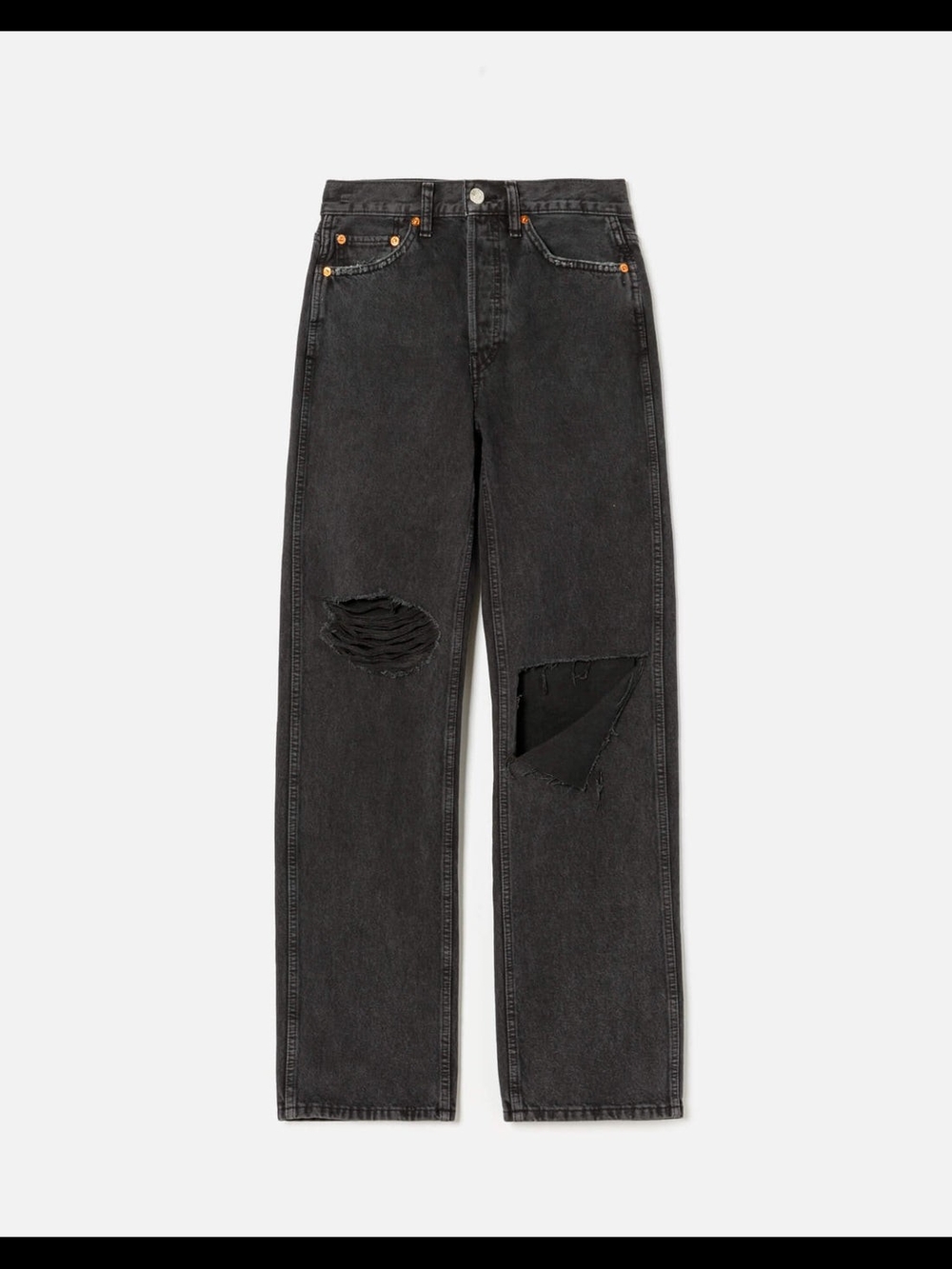 RE/DONE Black Distressed Straight-Leg Loose Jeans